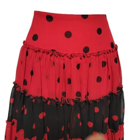 Red and Black Polka Dot Pleated Tiered Custom Made Skirt - Picture 6 of 11